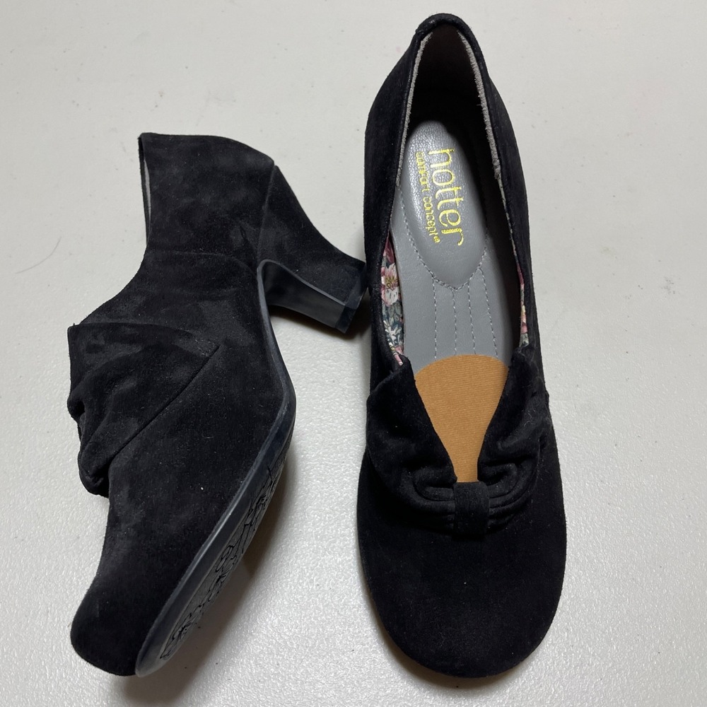 Hotter 5‎ Black Suede Donna Women's Heeled Dress Shoes